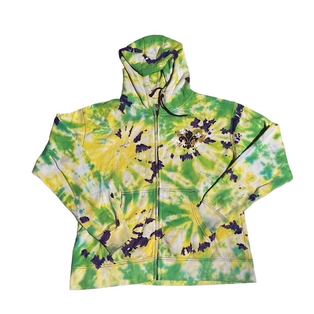 Tie dye sweatshirt Hoodie Full zip Fleur de lid.  Mardi Gras